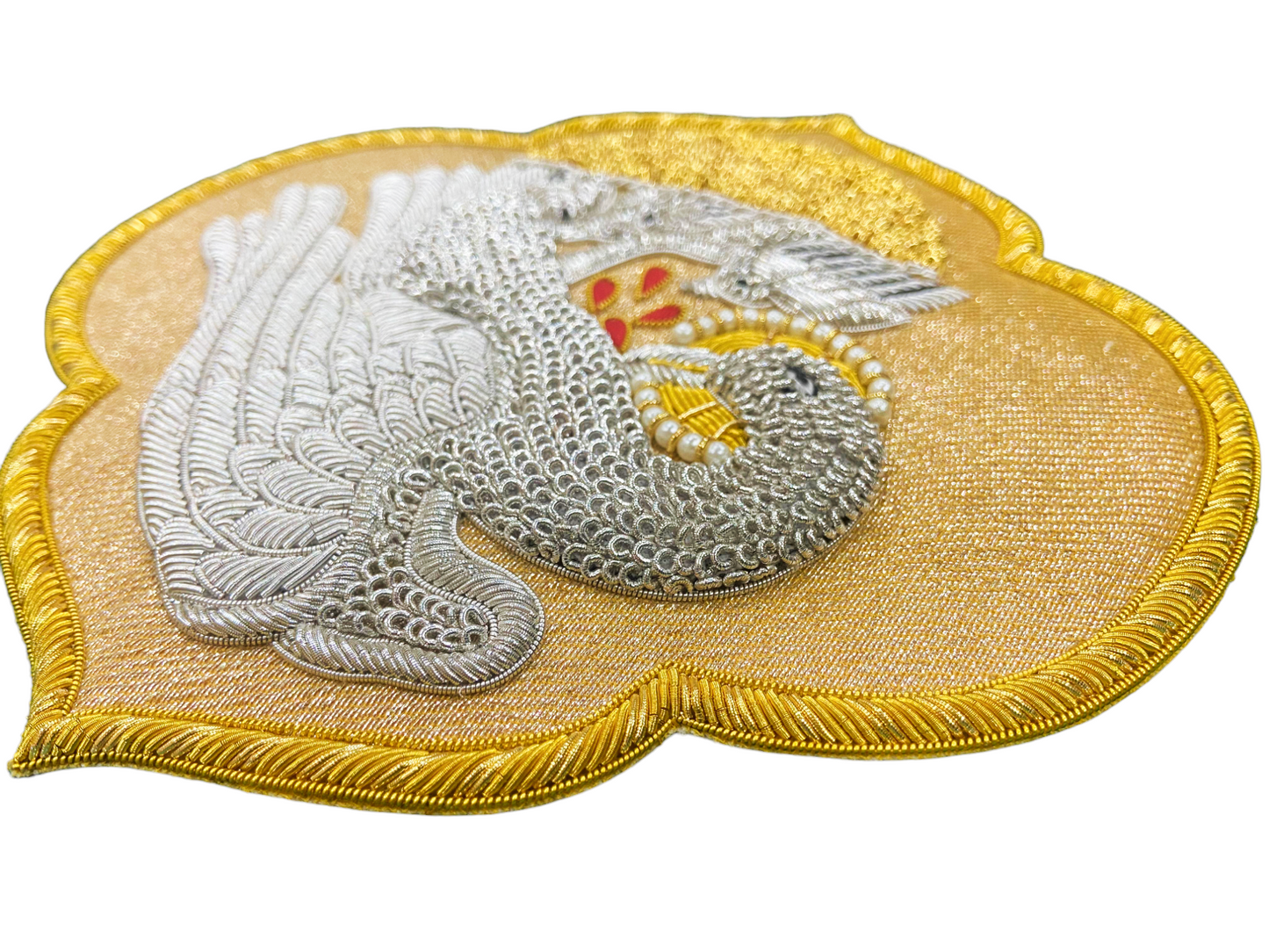 Hand-Embroidered Pelican Appliqué for Vestments – Gold & Silver Bullion Embroidery