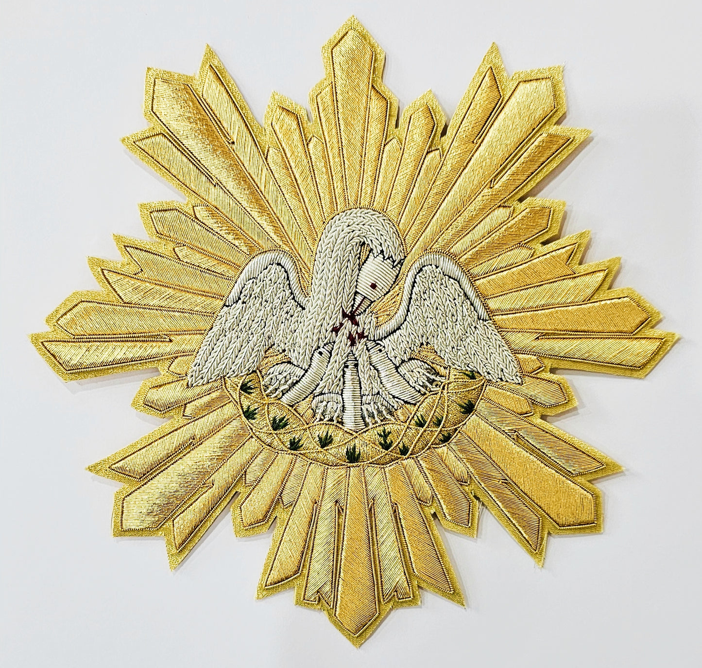 Pelican in Her Piety Appliqué | Hand-Embroidered Vestment Patch with Gold & Silver Bullion Rays
