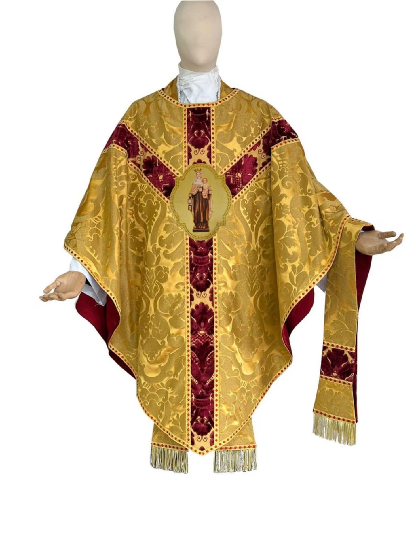 Aurum Sacrum – Our Lady of Mount Carmel” Hand-Embroidered & Printed Appliqué for Catholic Vestments