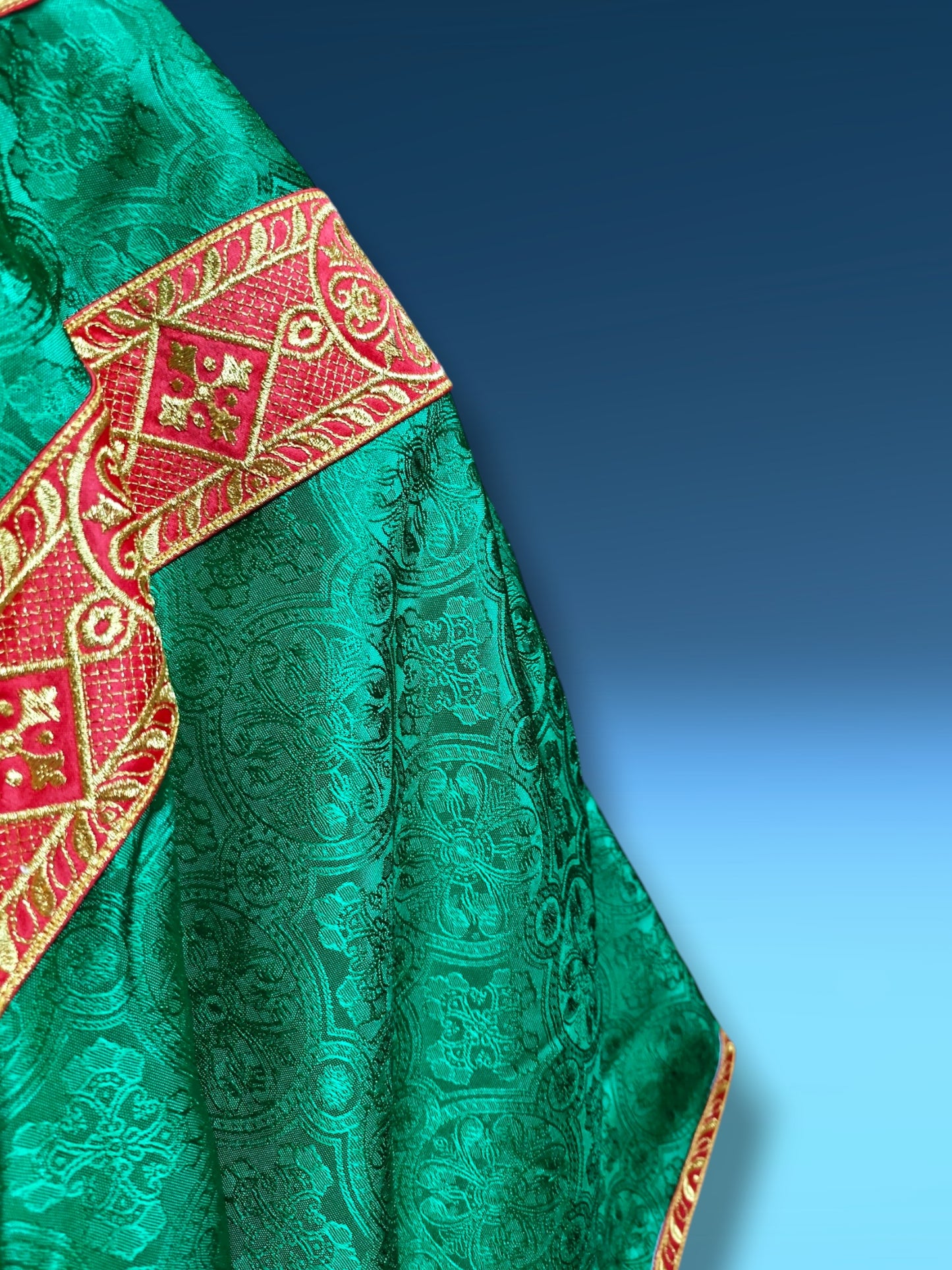 Green Gothic Chasuble with Hand Embroidered Sacred Heart Applique Low Mass Set