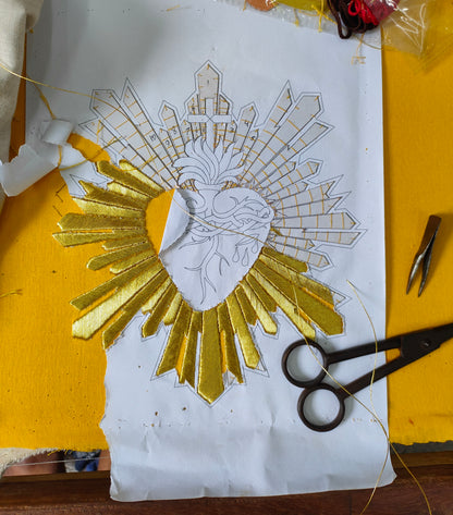 Hand-Embroidered Sacred Heart with Rays Appliqué – Liturgical