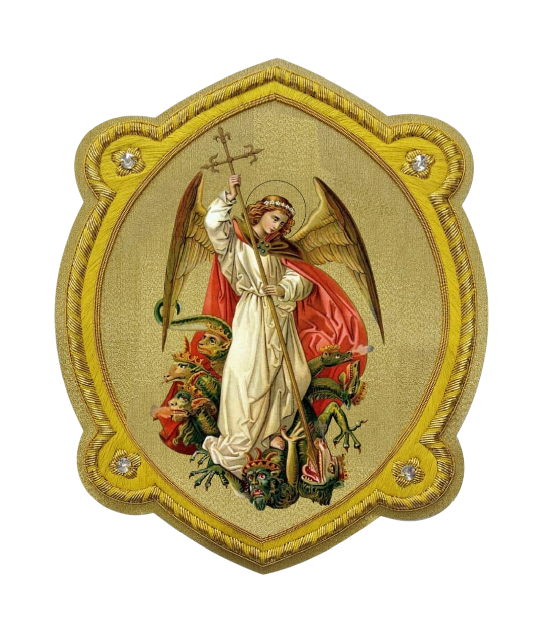Saint Michael Appliqué | Gold Bullion and Silk Thread | Vestment Embroidery Patch on Gold Fabric
