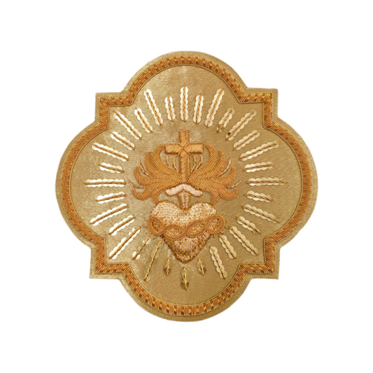 Sacred Heart with Rays Appliqué – Gold Bullion Wire for Catholic Vestments