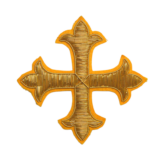 Hand-Embroidered Gold Bullion Cross Appliqué – Liturgical Vestment Patch