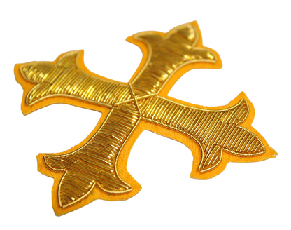 Hand-Embroidered Gold Bullion Cross Appliqué – Liturgical Vestment Patch