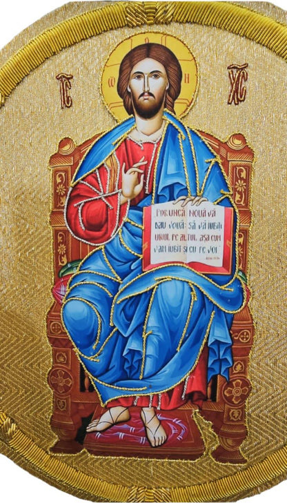 Aurum Sacrum – Christ Pantocrator” Hand-Embroidered &amp; Printed Appliqué for Catholic Vestments