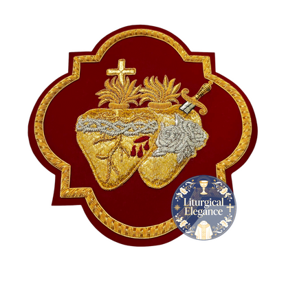 Sacred Heart of Jesus & Immaculate Heart of Mary United – Hand Embroidered Gold
