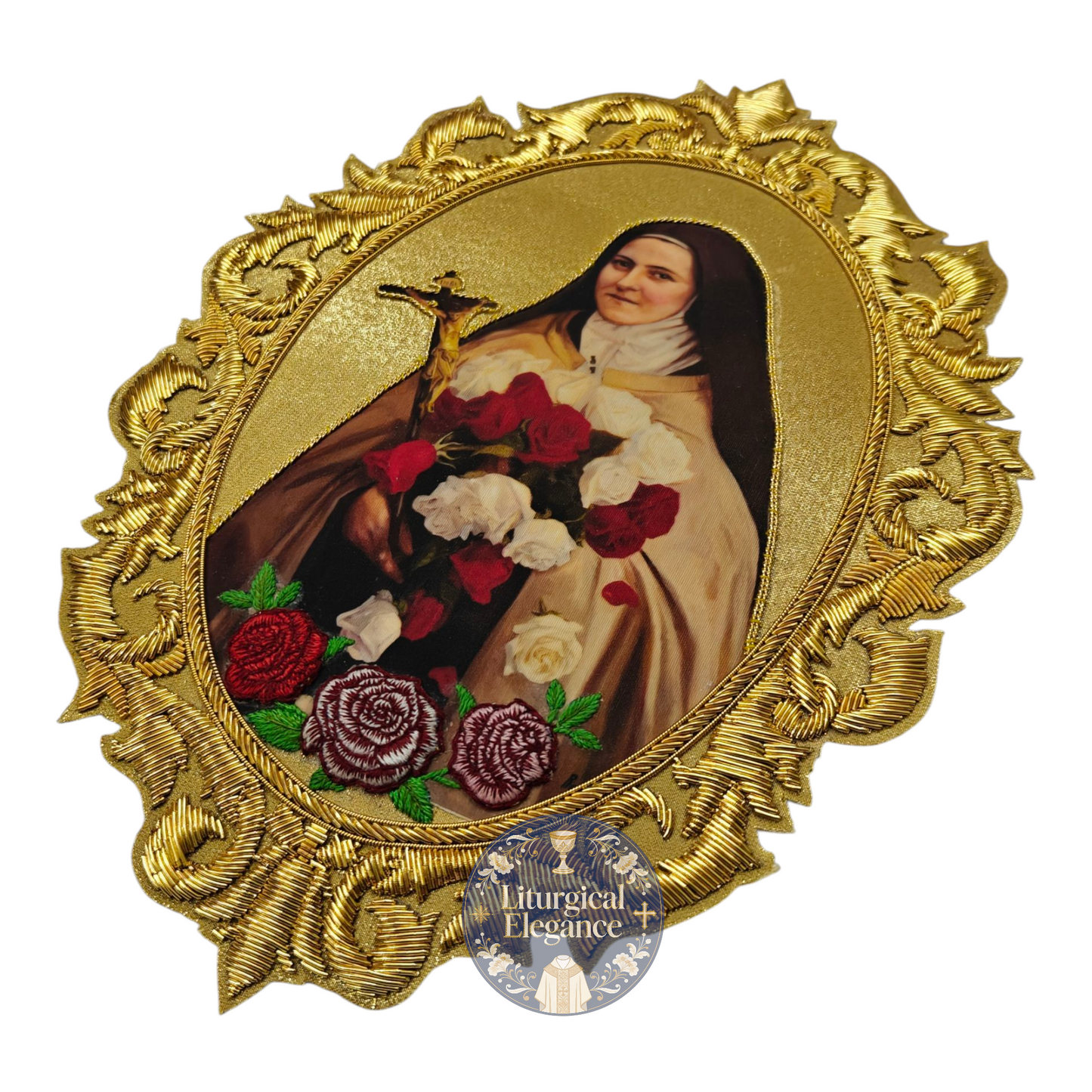 St. Therese of Lisieux Hand Embroidered Applique – Italian Rich Gold Fabric