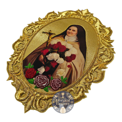 St. Therese of Lisieux Hand Embroidered Applique – Italian Rich Gold Fabric