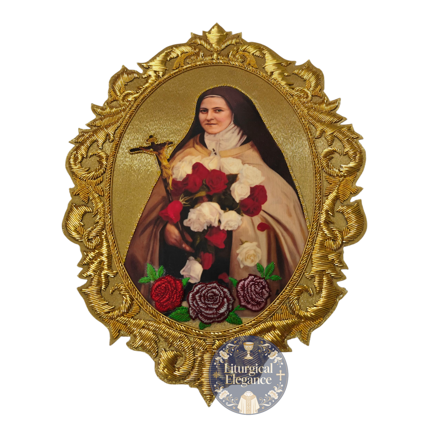 St. Therese of Lisieux Hand Embroidered Applique – Italian Rich Gold Fabric