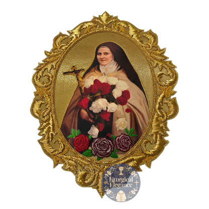 St. Therese of Lisieux Hand Embroidered Applique – Italian Rich Gold Fabric