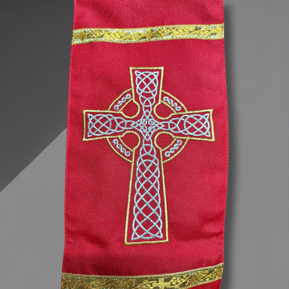 Red Priest Stole – Celtic Knot Cross Embroidery