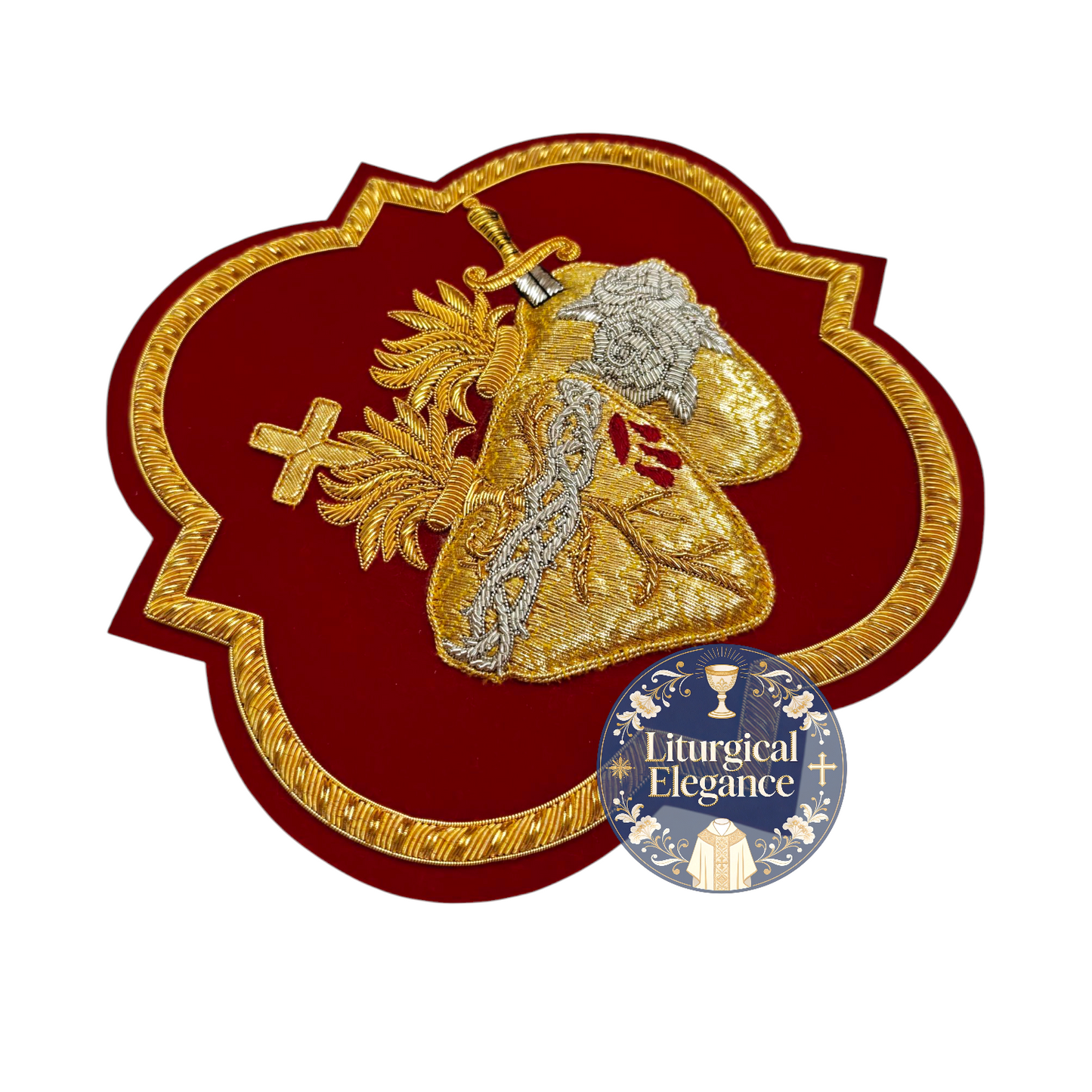 Sacred Heart of Jesus & Immaculate Heart of Mary United – Hand Embroidered Gold