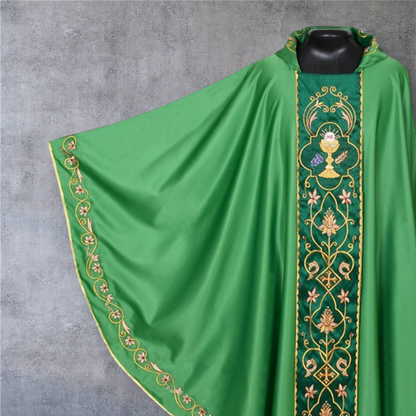 Gothic Chasuble with Embroidered IHS & Floral Orphrey Catholic Priest Vest