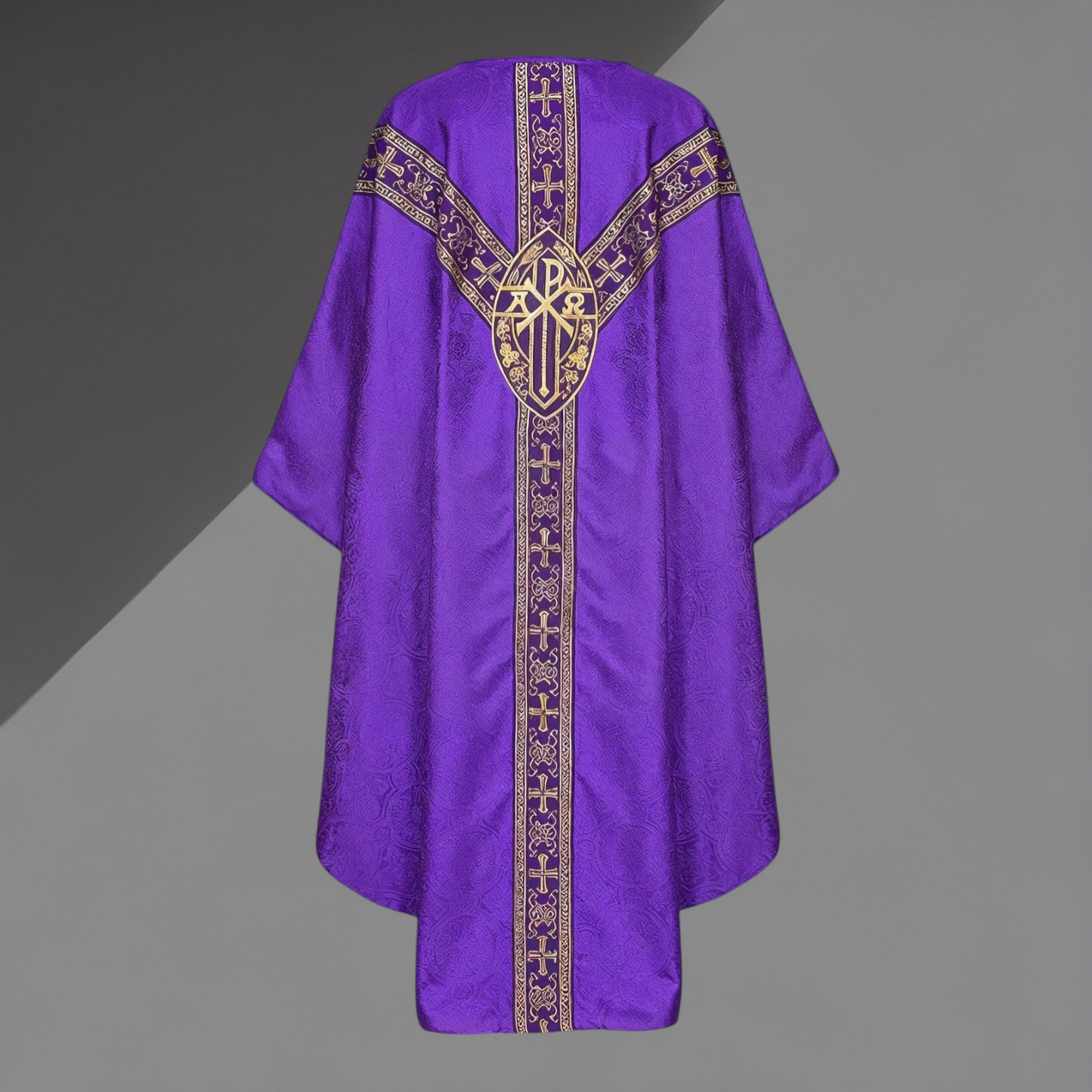 Hand-Embroidered Sacred Heart with Rays Chasuble in Damask & Matching Stole