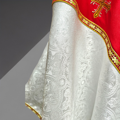 White Gothic Chasuble with IHS Applique Damask Fabric Vestment For Priest