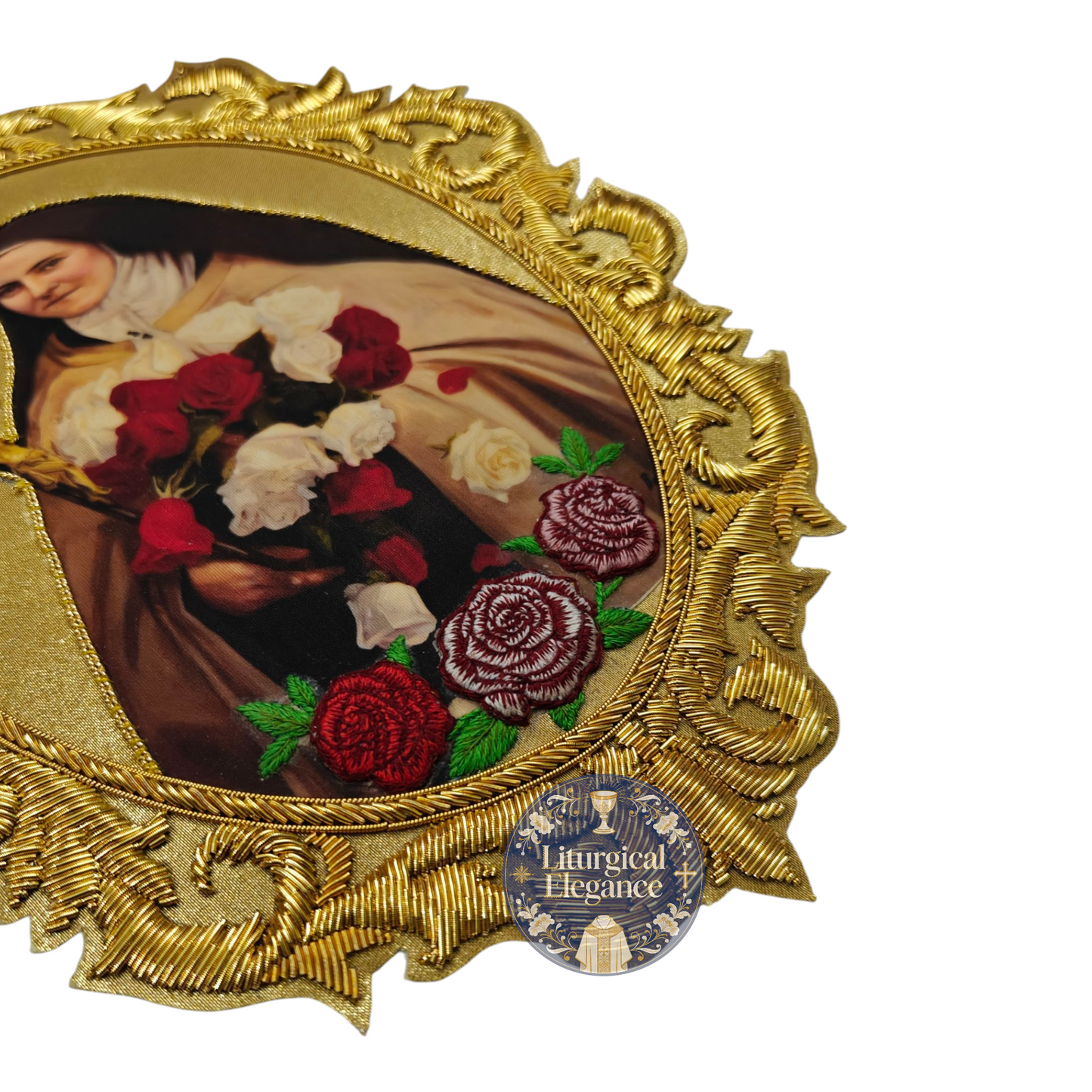 St. Therese of Lisieux Hand Embroidered Applique – Italian Rich Gold Fabric
