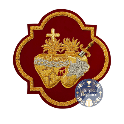 Sacred Heart of Jesus & Immaculate Heart of Mary United – Hand Embroidered Gold