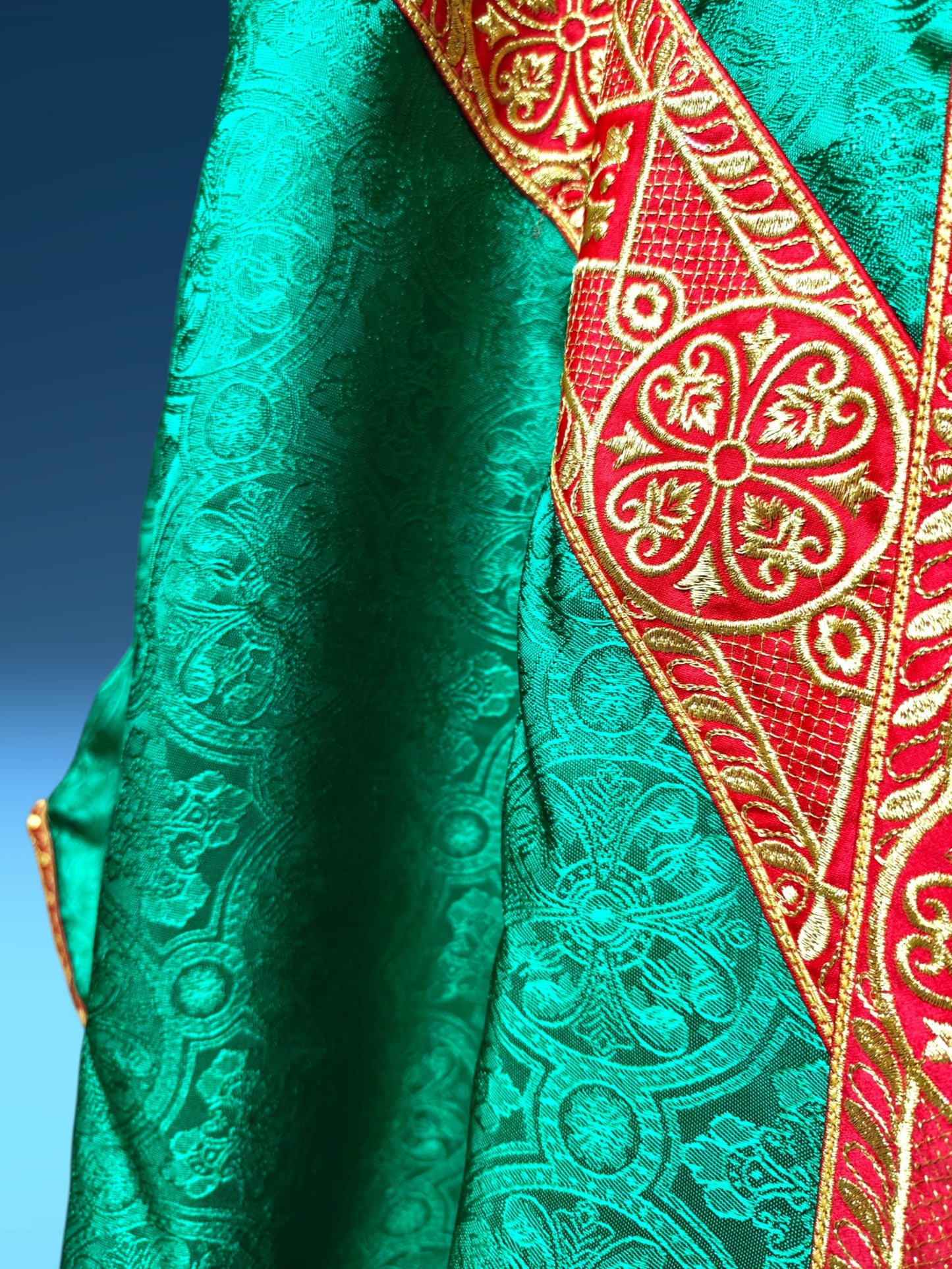 Green Gothic Chasuble with Hand Embroidered Sacred Heart Applique Low Mass Set