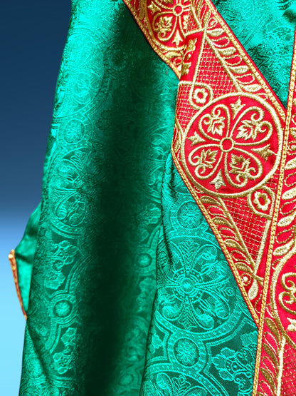 Green Gothic Chasuble with Hand Embroidered Sacred Heart Applique Low Mass Set