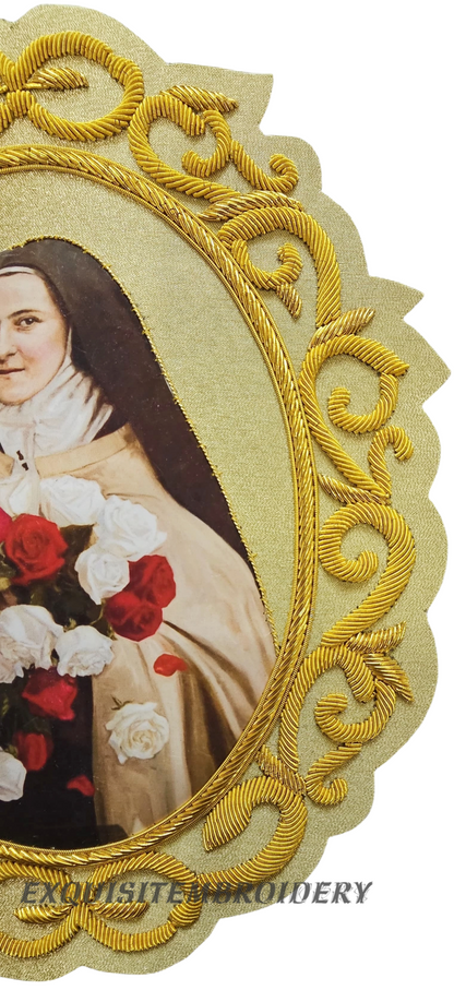 Saint Thérèse of Lisieux Hand-Embroidered Appliqué – Gold Bullion Wire on Gold Fabric