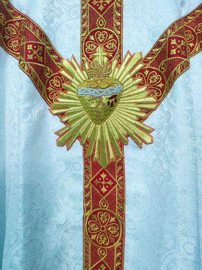 Beautiful Vestments With Hand Embroidered Sacred Heart Applique With Rays
