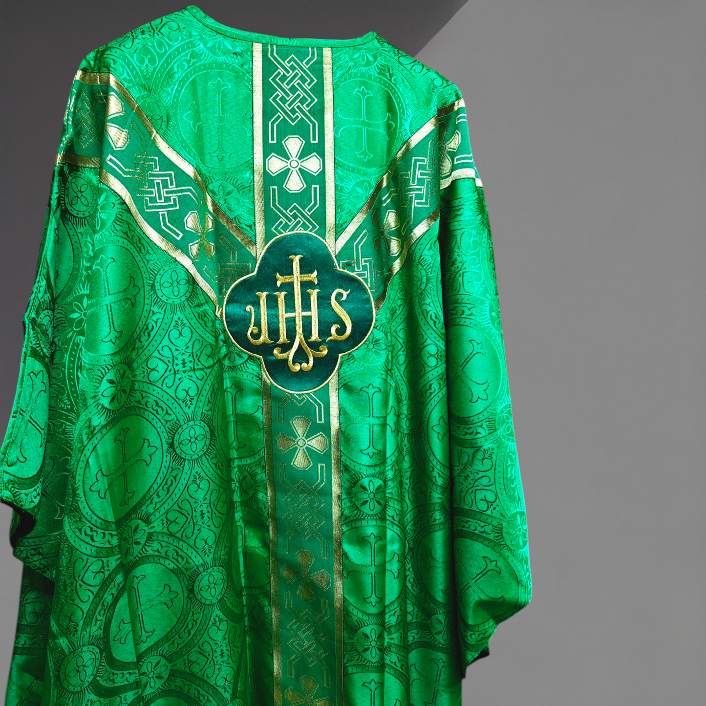 Green Gothic Chasuble with St. Andrew Orphreys | PX & IHS Motifs with Stole