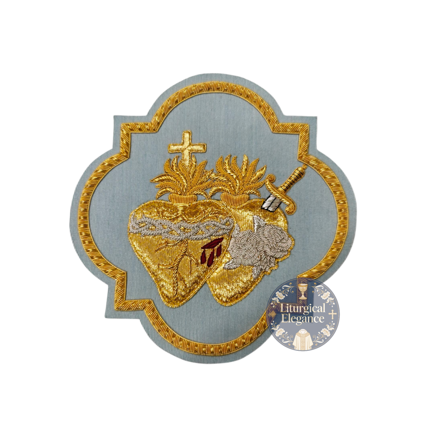 Sacred Heart of Jesus & Immaculate Heart of Mary United – Hand Embroidered Gold