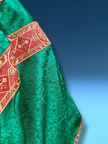 Green Gothic Chasuble with Hand Embroidered Sacred Heart Applique Low Mass Set