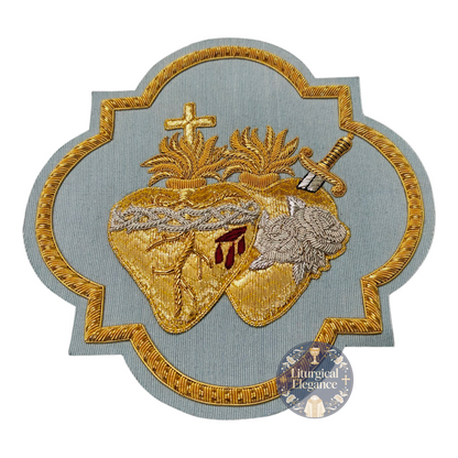 Sacred Heart of Jesus & Immaculate Heart of Mary United – Hand Embroidered Gold