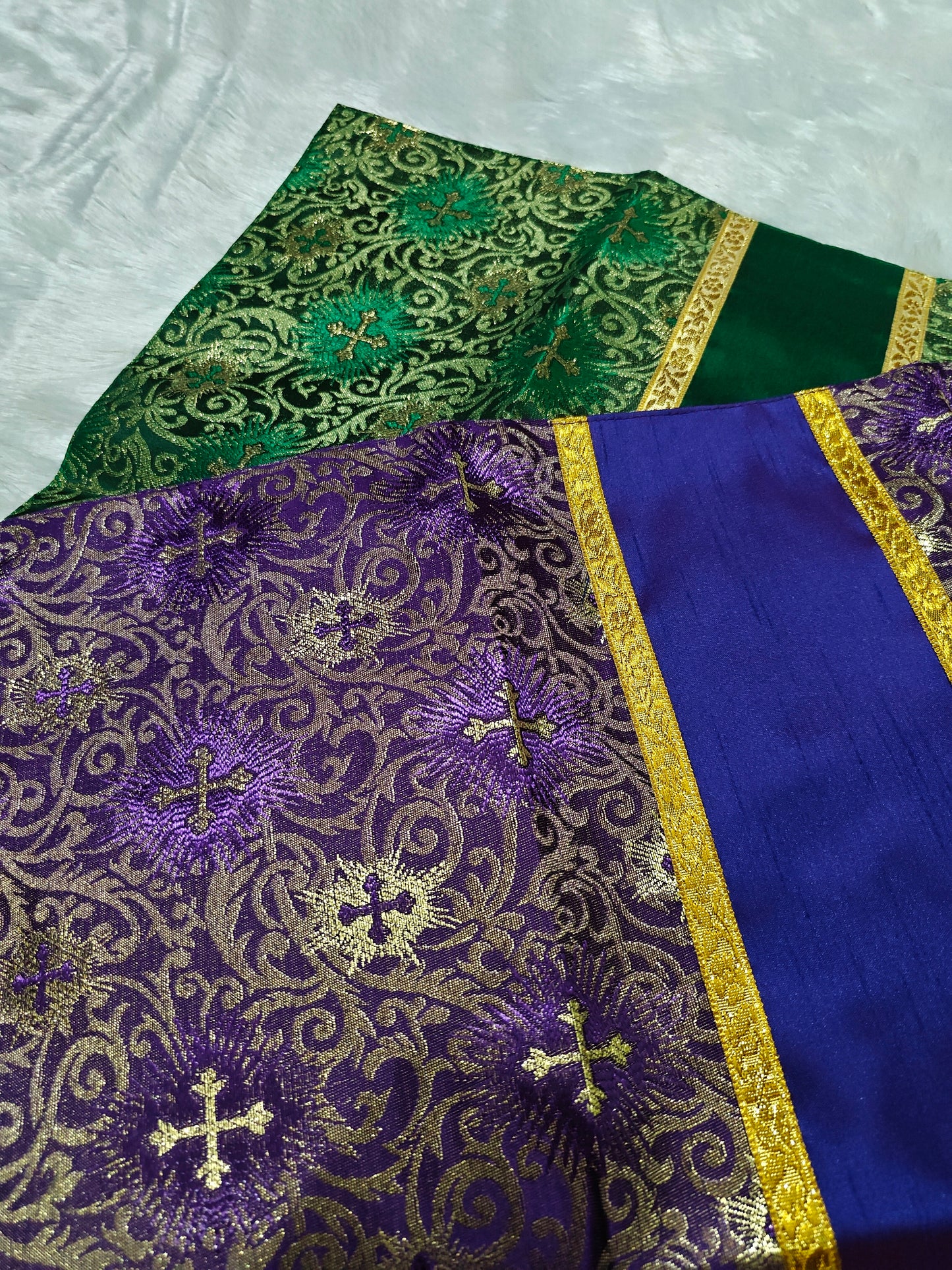Set of 4 Silk Burse & Chalice Veil Sets – Embroidered Floral & Cross Design