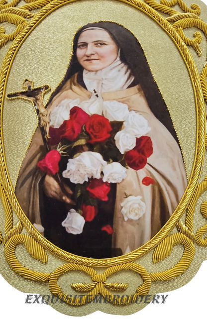 Saint Thérèse of Lisieux Hand-Embroidered Appliqué – Gold Bullion Wire on Gold Fabric