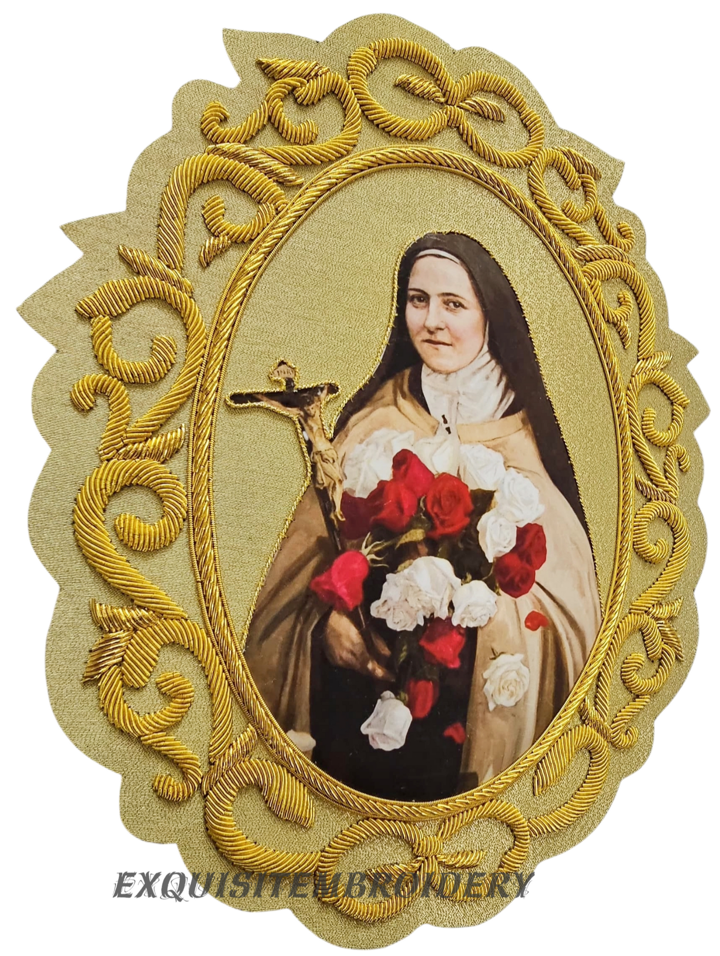 Saint Thérèse of Lisieux Hand-Embroidered Appliqué – Gold Bullion Wire on Gold Fabric