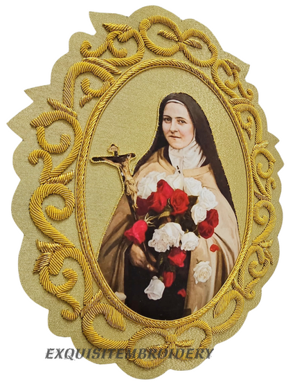Saint Thérèse of Lisieux Hand-Embroidered Appliqué – Gold Bullion Wire on Gold Fabric