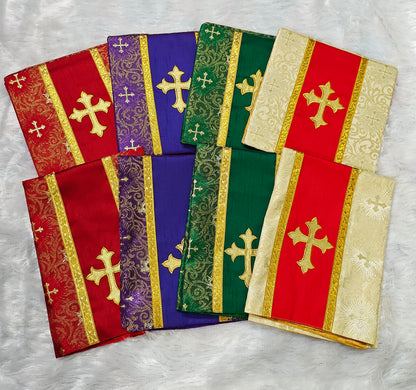 Set of 4 Silk Burse & Chalice Veil Sets – Embroidered Floral & Cross Design
