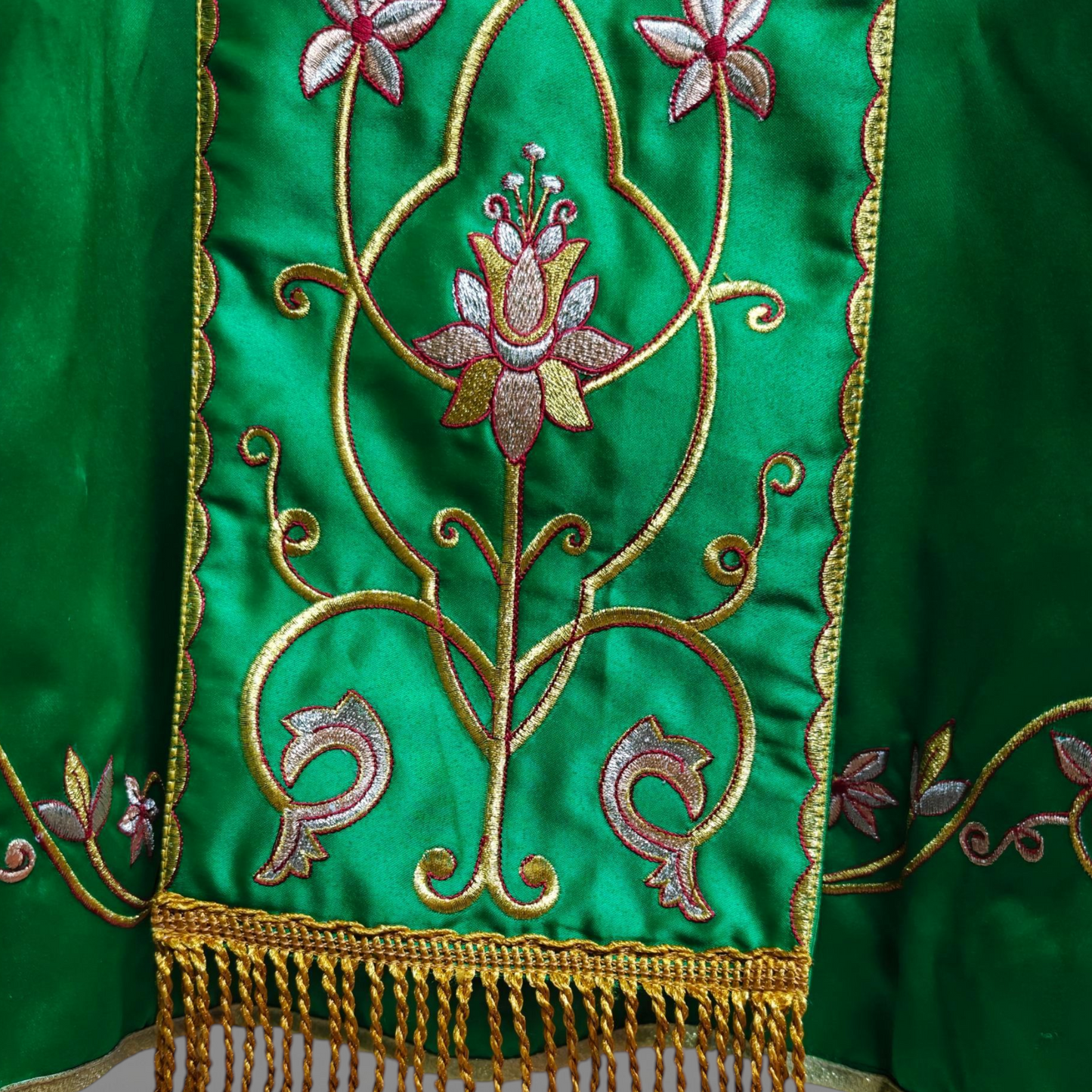 Gothic Chasuble with Embroidered IHS & Floral Orphrey Catholic Priest Vest