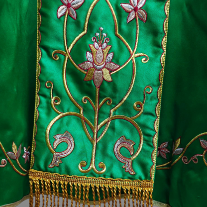 Gothic Chasuble with Embroidered IHS & Floral Orphrey Catholic Priest Vest