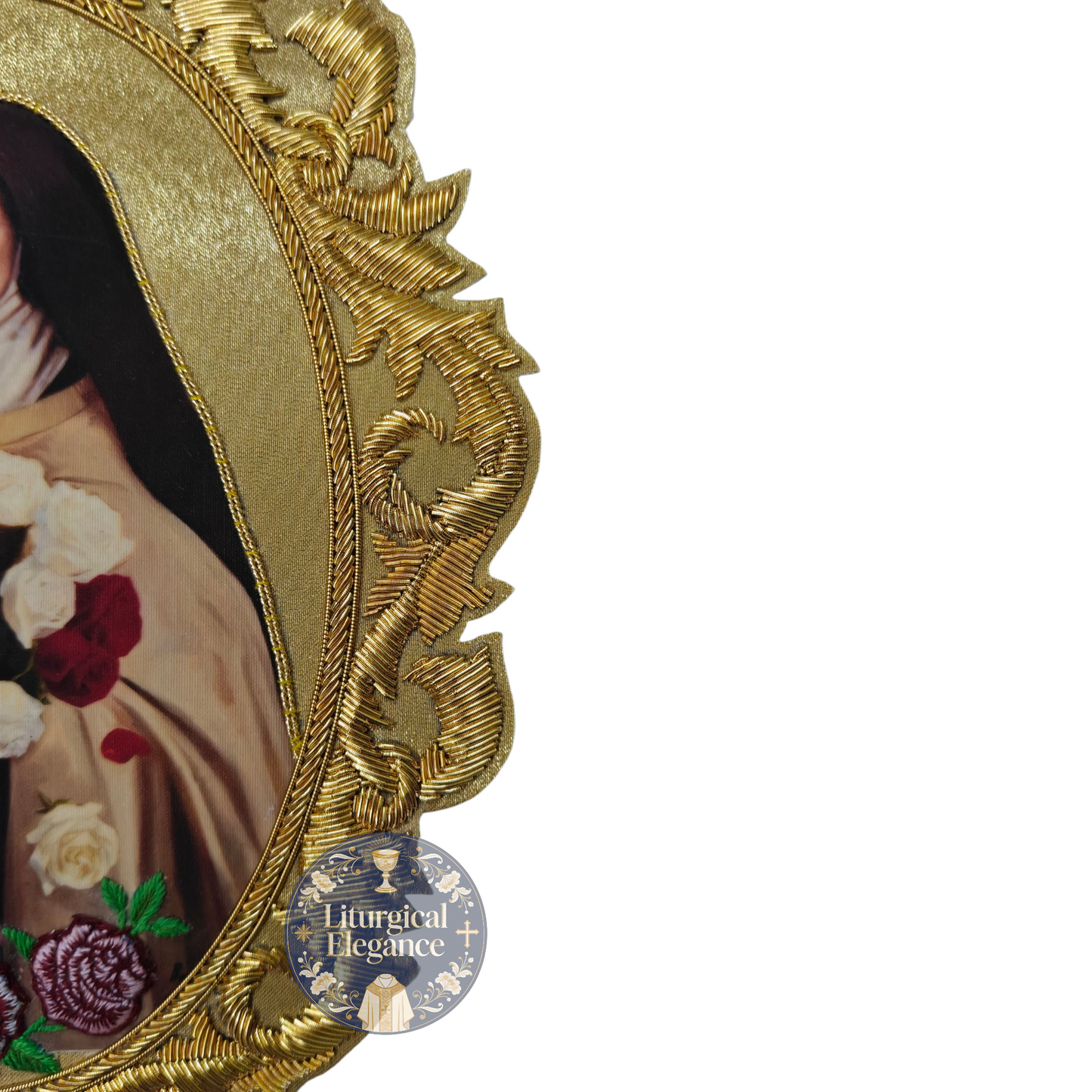 St. Therese of Lisieux Hand Embroidered Applique – Italian Rich Gold Fabric