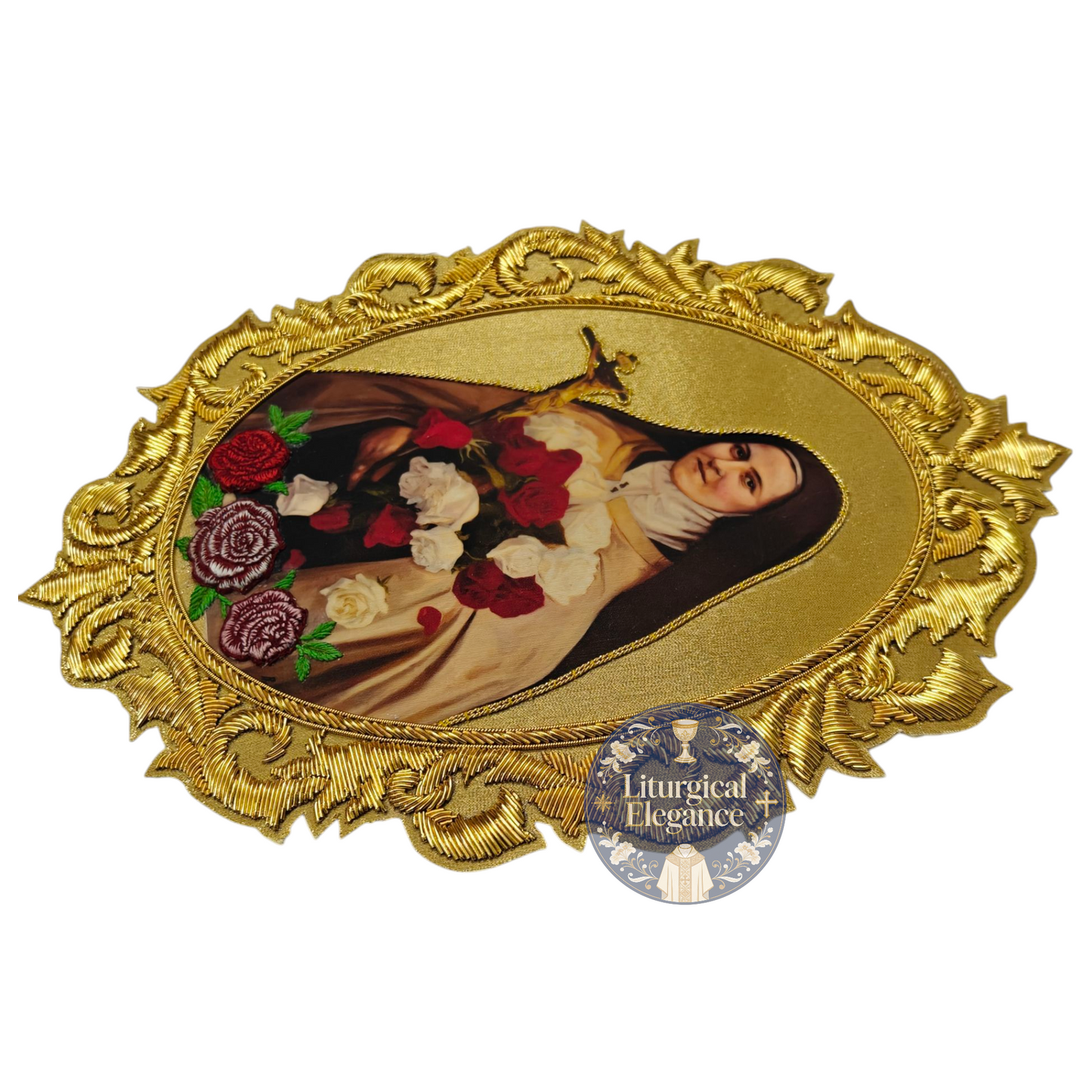 St. Therese of Lisieux Hand Embroidered Applique – Italian Rich Gold Fabric