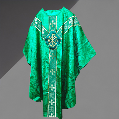 Green Gothic Chasuble with St. Andrew Orphreys | PX & IHS Motifs with Stole