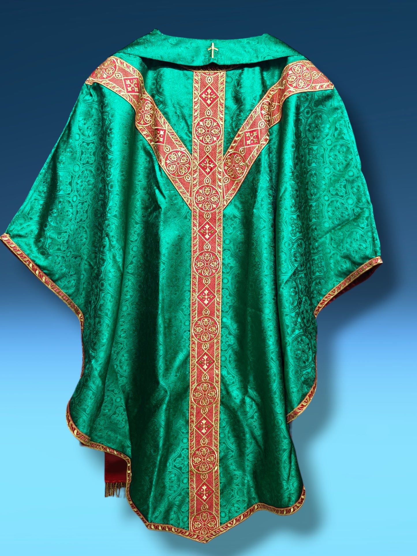 Green Gothic Chasuble with Hand Embroidered Sacred Heart Applique Low Mass Set