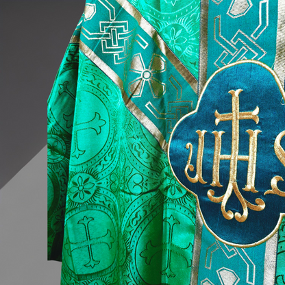 Green Gothic Chasuble with St. Andrew Orphreys | PX & IHS Motifs with Stole