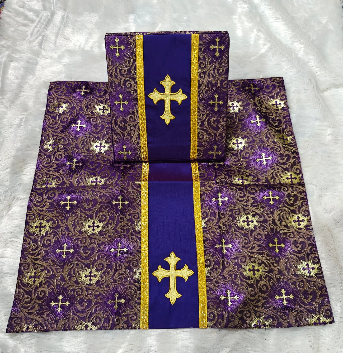 Set of 4 Silk Burse & Chalice Veil Sets – Embroidered Floral & Cross Design