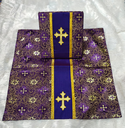 Set of 4 Silk Burse & Chalice Veil Sets – Embroidered Floral & Cross Design