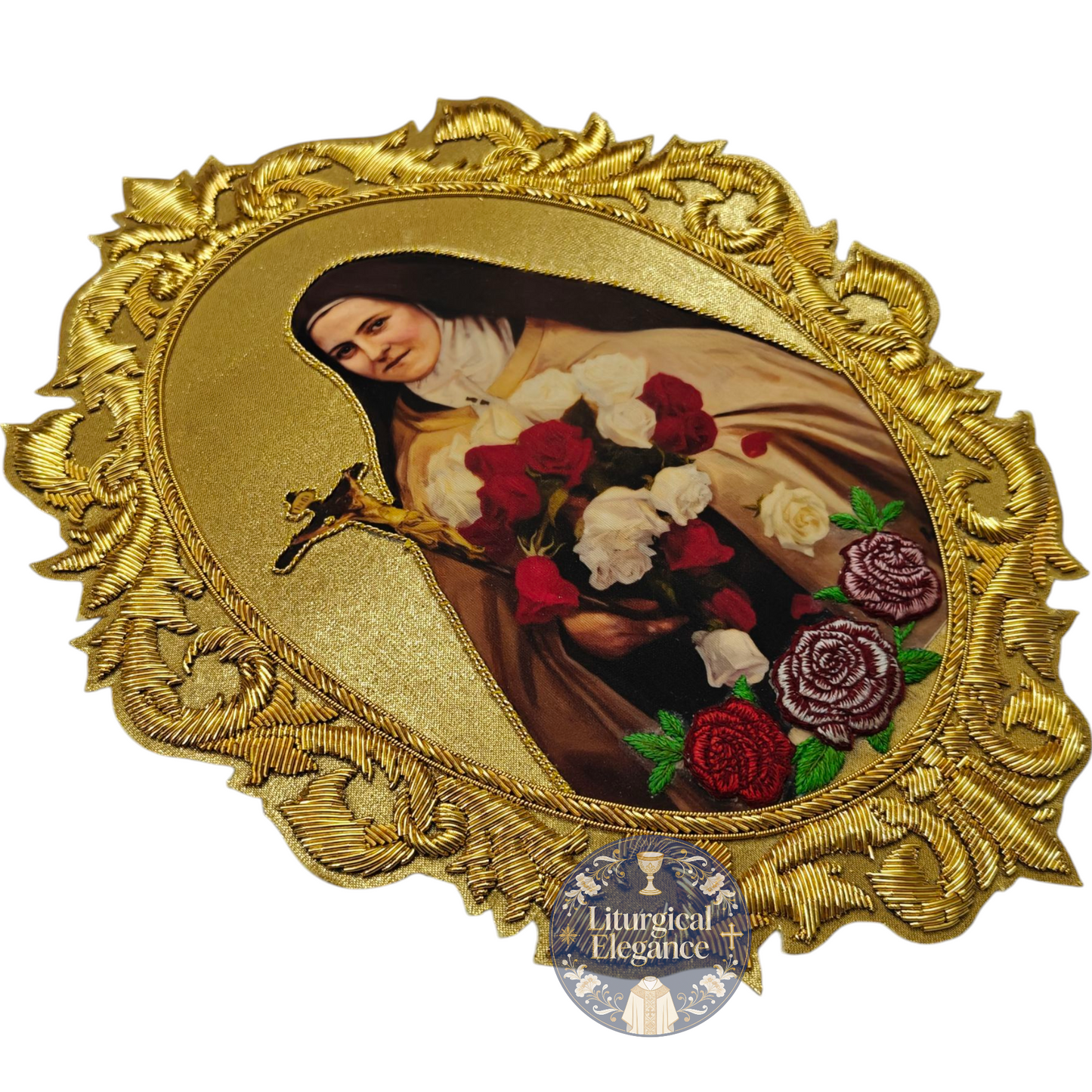 St. Therese of Lisieux Hand Embroidered Applique – Italian Rich Gold Fabric