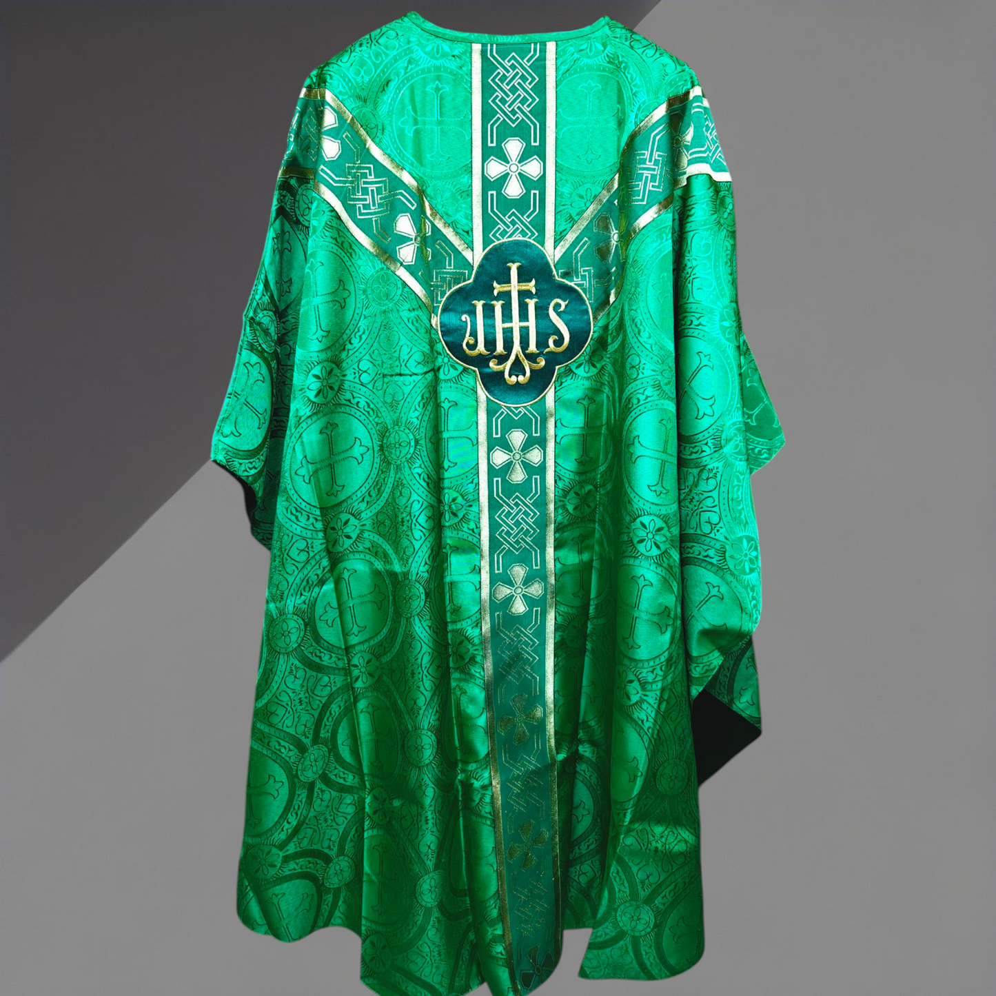 Green Gothic Chasuble with St. Andrew Orphreys | PX & IHS Motifs with Stole