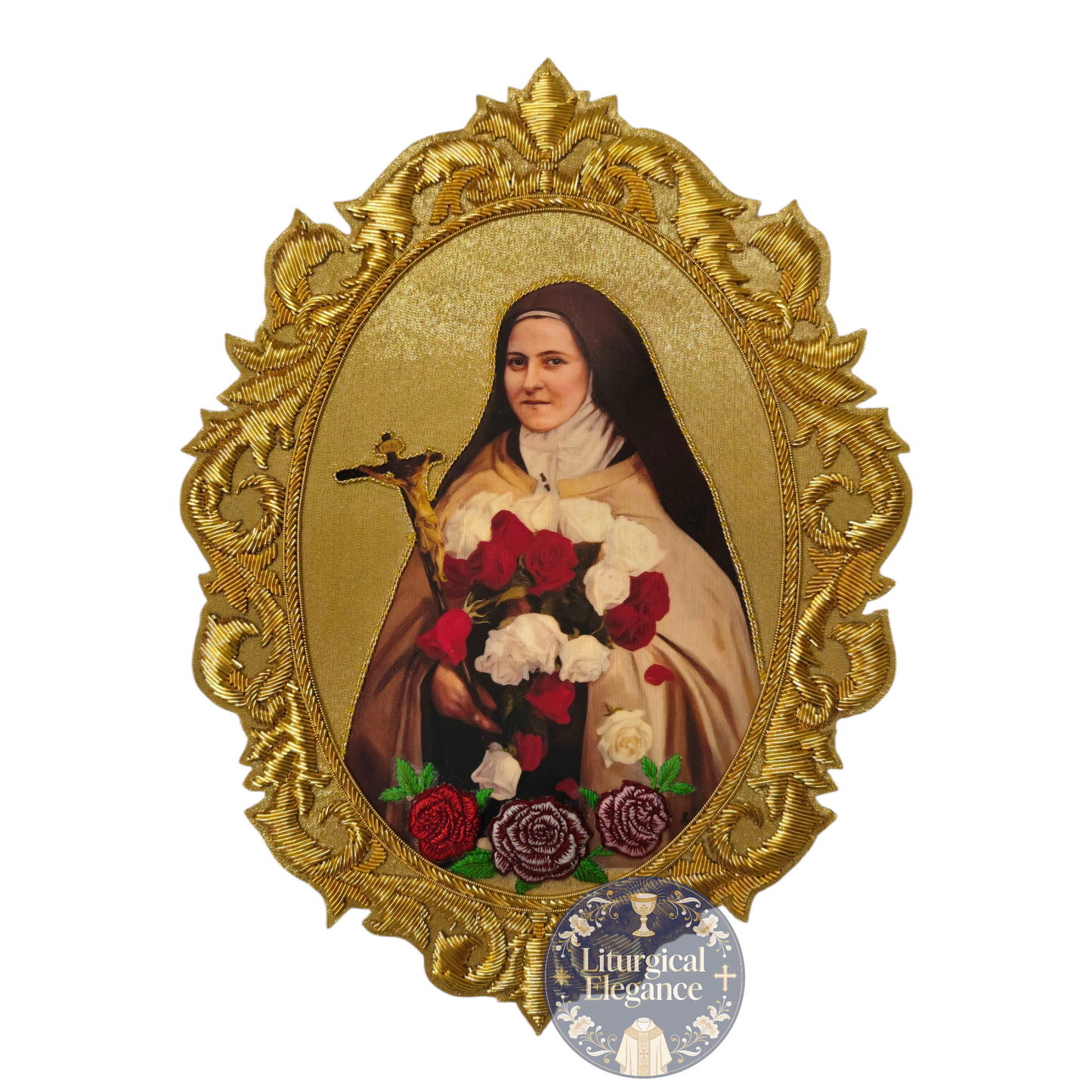 St. Therese of Lisieux Hand Embroidered Applique – Italian Rich Gold Fabric