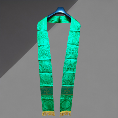 Green Gothic Chasuble with St. Andrew Orphreys | PX & IHS Motifs with Stole