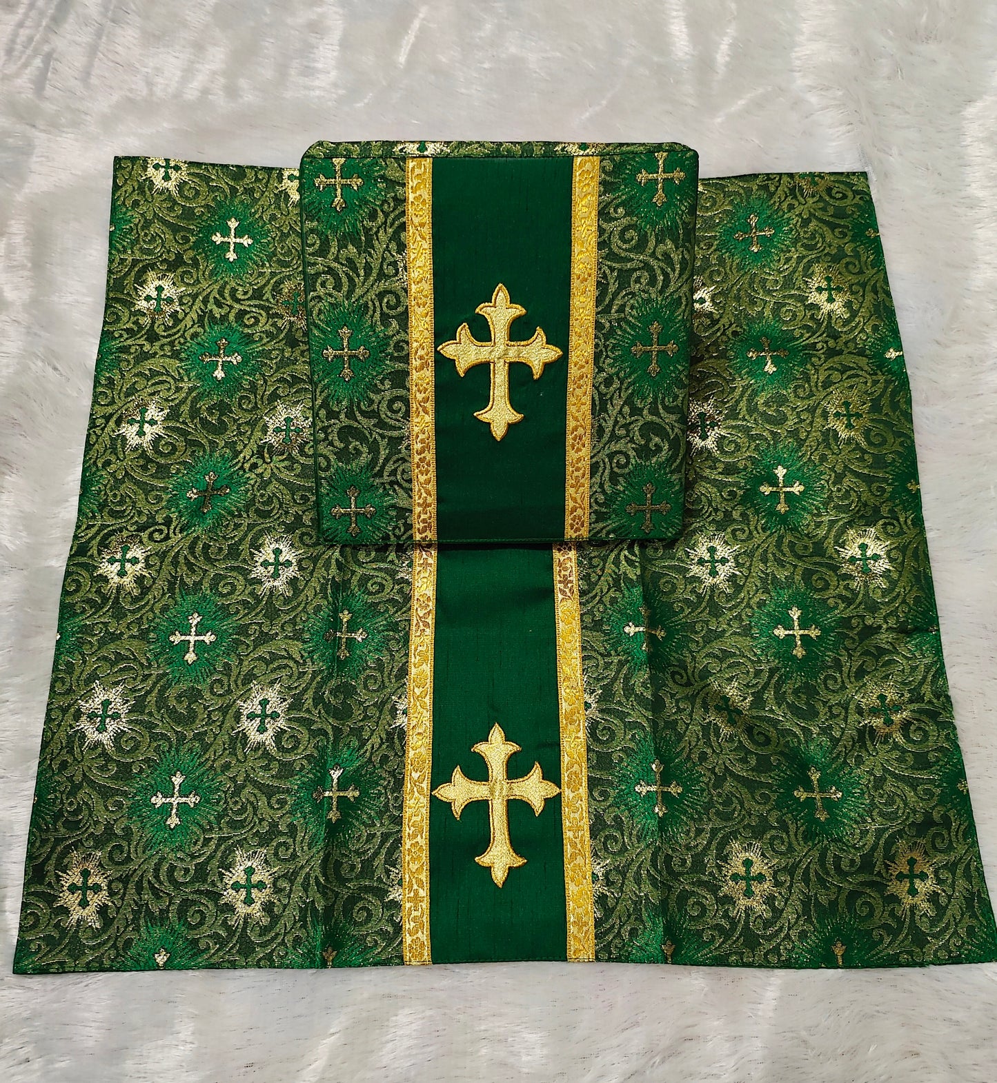 Set of 4 Silk Burse & Chalice Veil Sets – Embroidered Floral & Cross Design