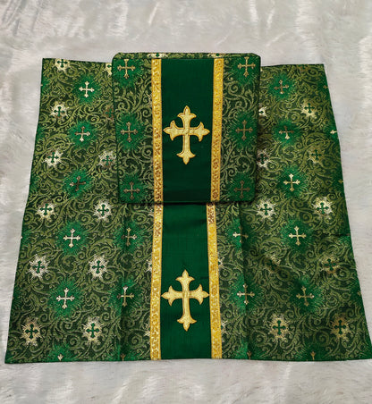 Set of 4 Silk Burse & Chalice Veil Sets – Embroidered Floral & Cross Design
